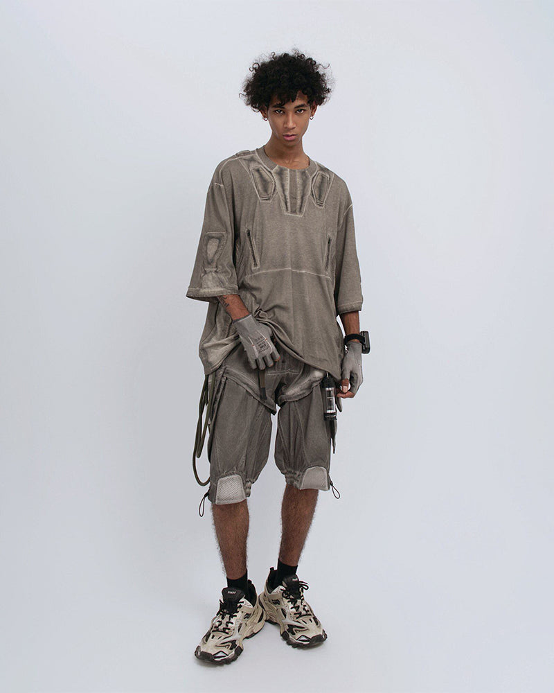 Wasteland Dirty-Dye Mesh Panel Tactical T-Shirt