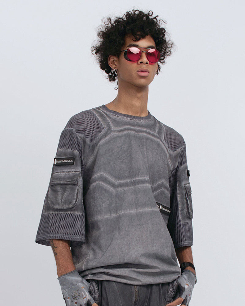 Wasteland Dirty-Dye Mesh Velcro Loose Pocket T-Shirt