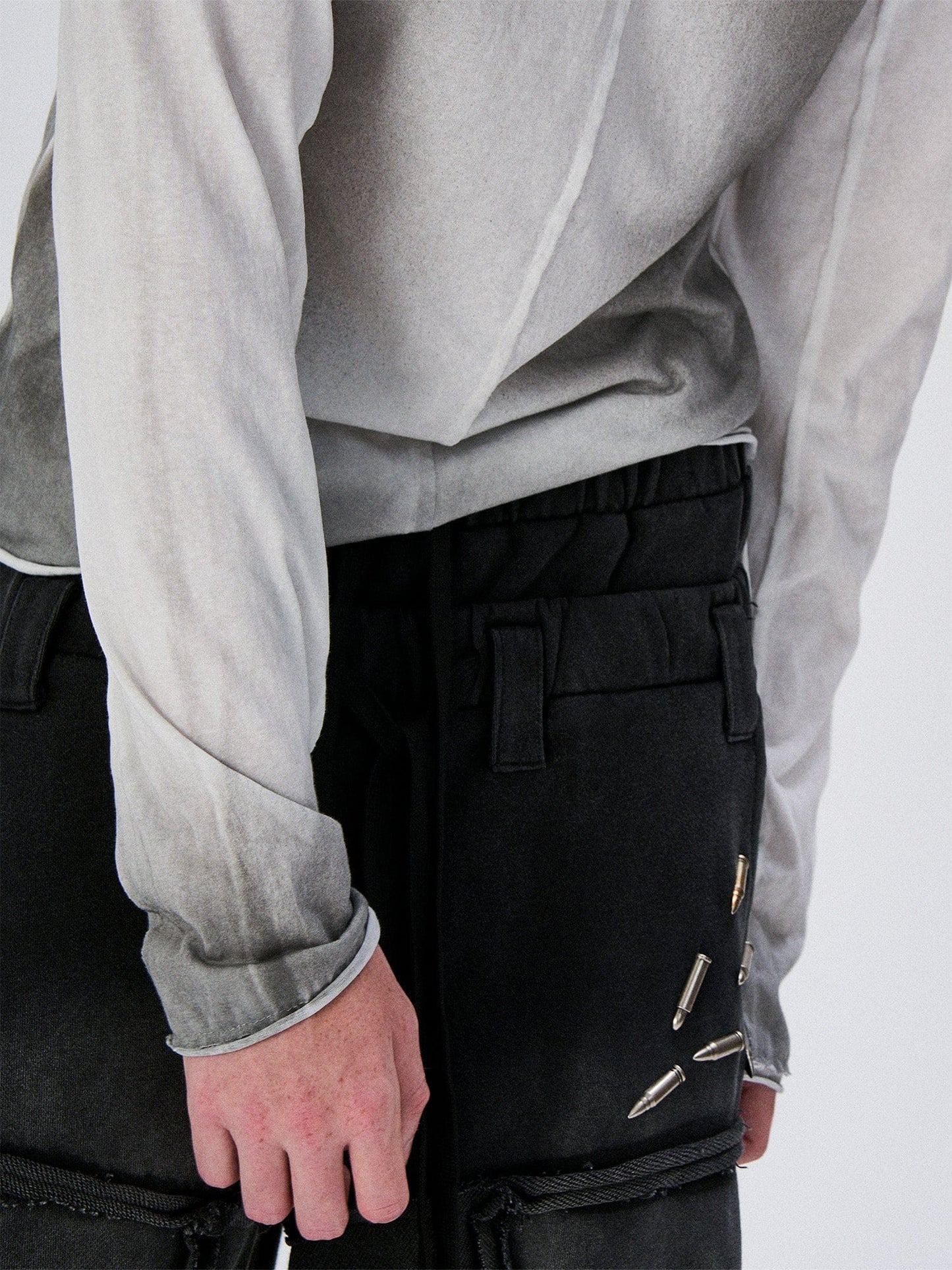 Washed Gradient Cross-Panel Raw-Edge Long-Sleeve Tee