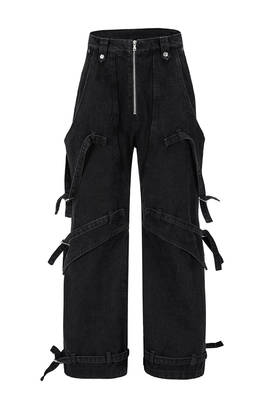 Spliced Faux-Layered Strap Zipper Pants