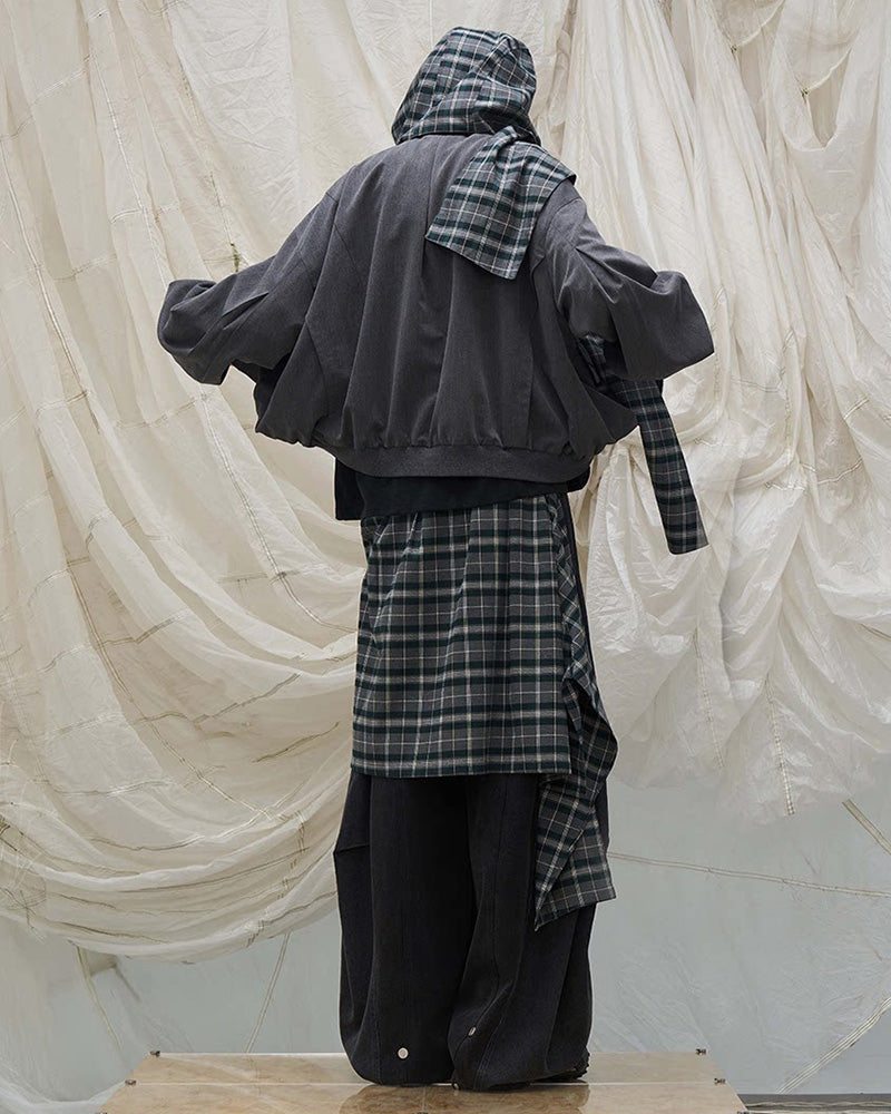 Detachable Plaid Back Flap Spliced Jeans