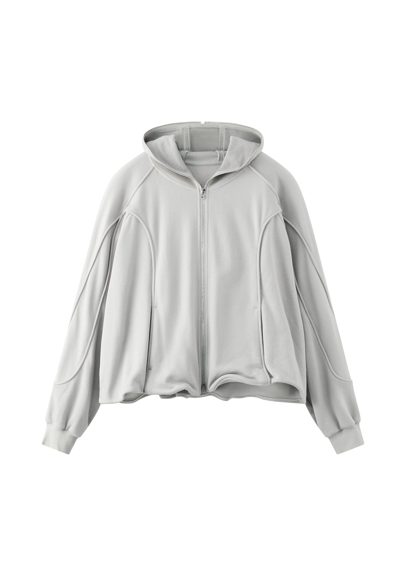 Curved Panel Drawstring-Hem Zip-Up Hoodie