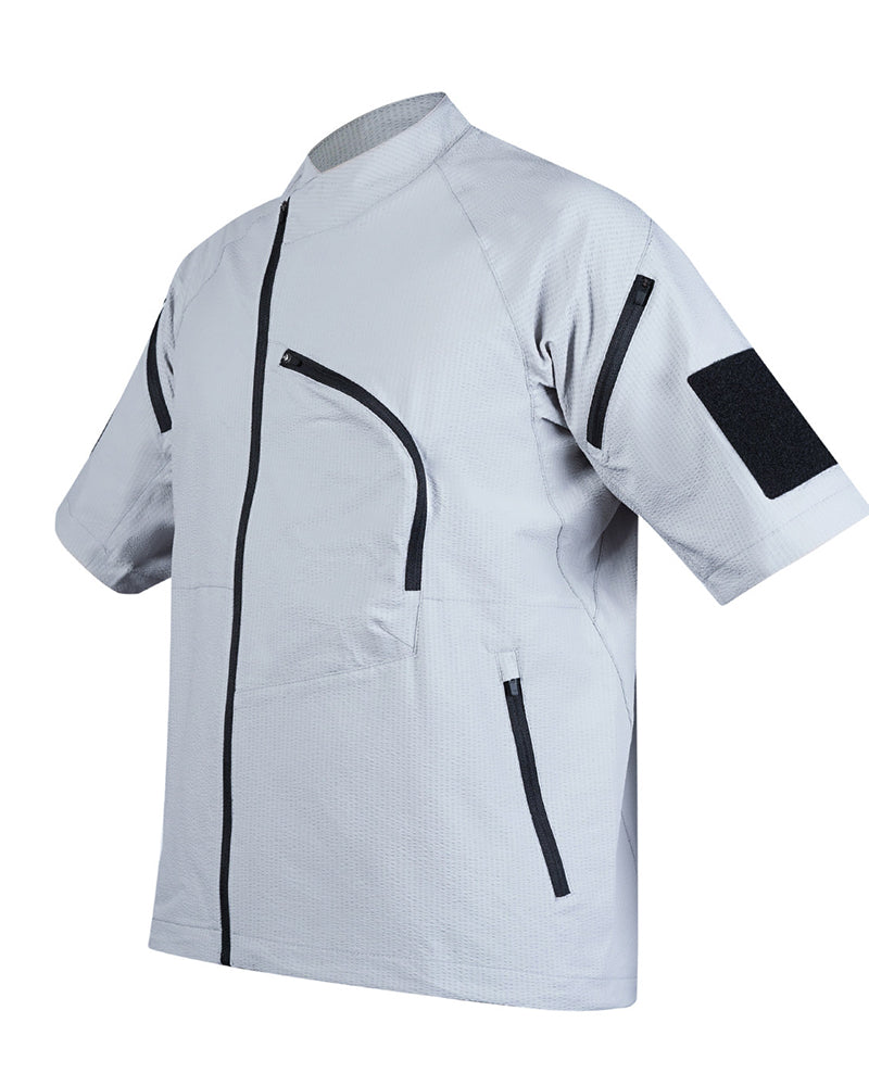 Asymmetric Zipper Seersucker Short Sleeve T-Shirt