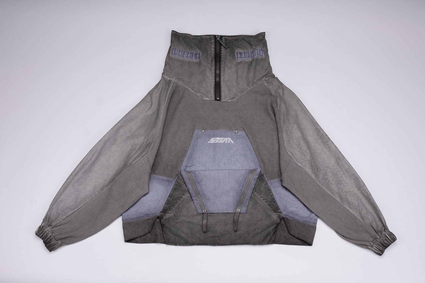 Wasteland Style Washed Patchwork Half-Zip Jacket