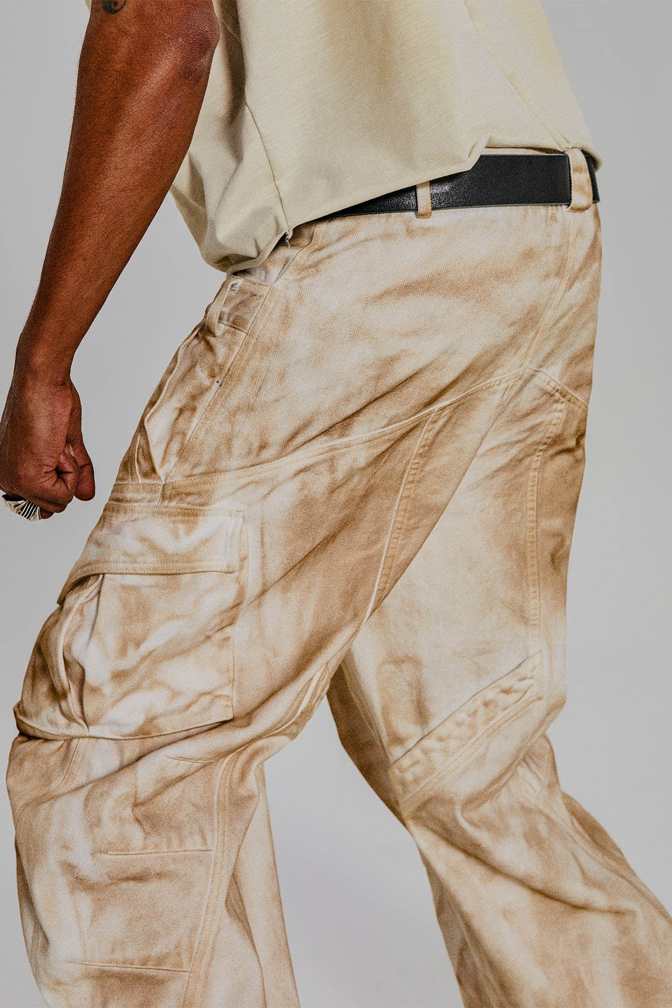 Rusted Double-Waist Multi-Pocket Curved-Leg Cargo
