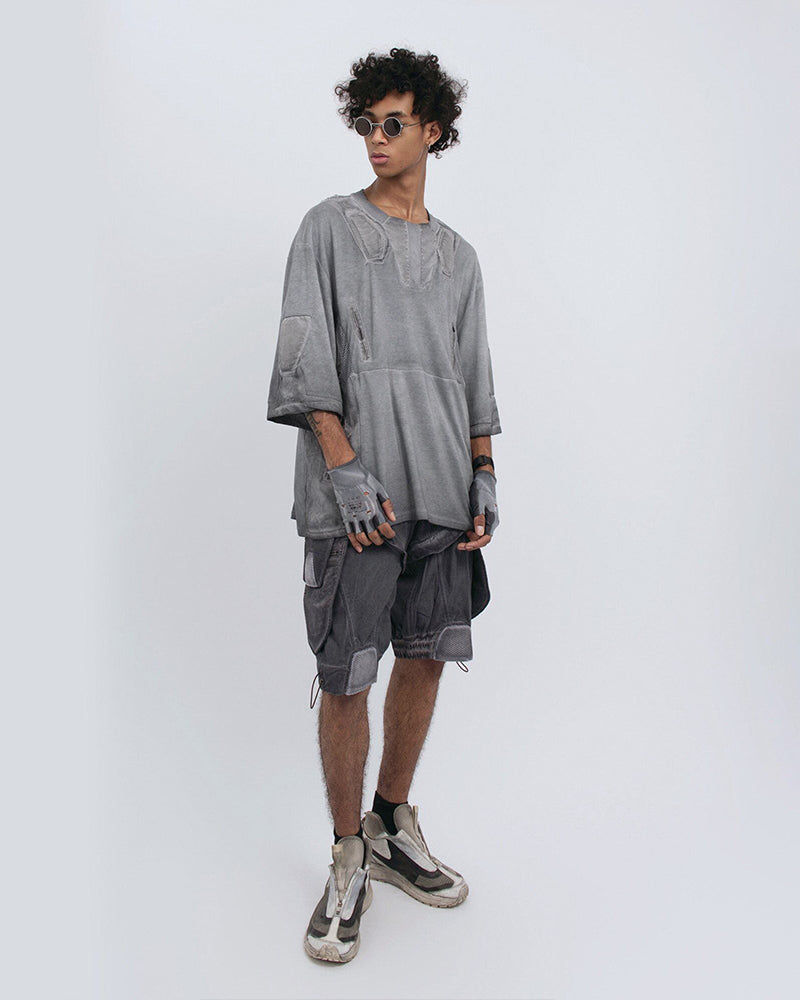 Wasteland Dirty-Dye Mesh Panel Tactical T-Shirt