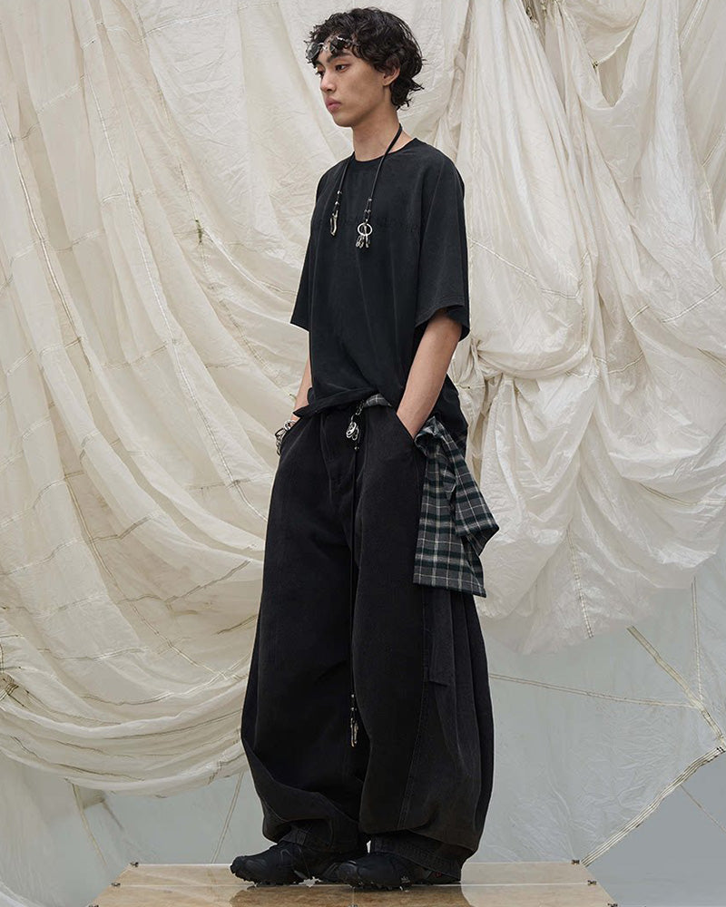 Detachable Plaid Back Flap Spliced Jeans