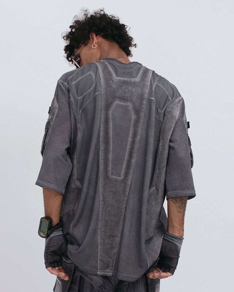 Wasteland Dirty-Dye Mesh Velcro Loose Pocket T-Shirt
