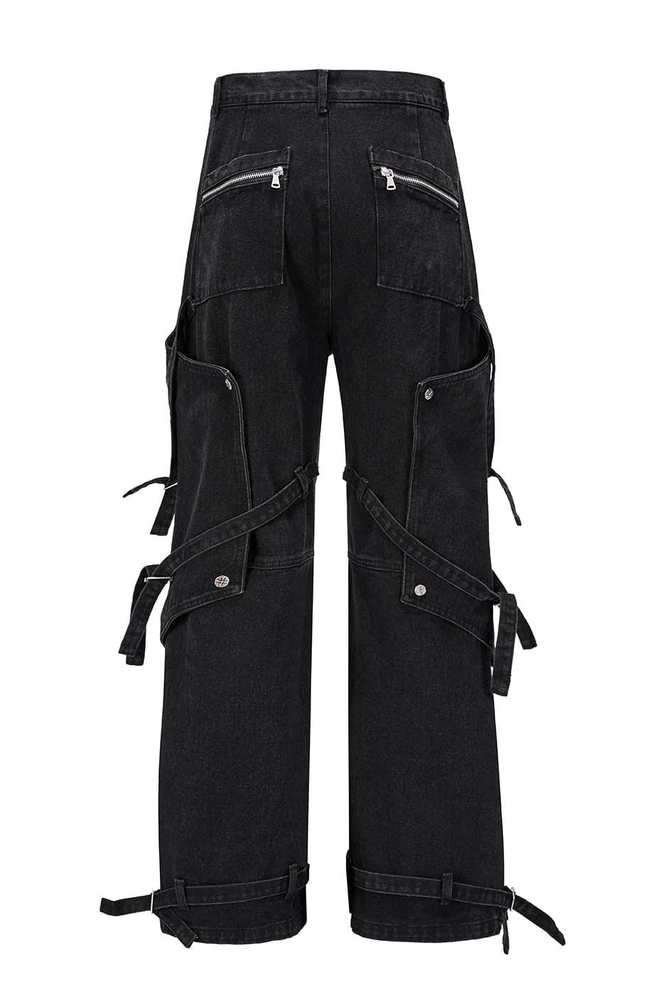 Spliced Faux-Layered Strap Zipper Pants