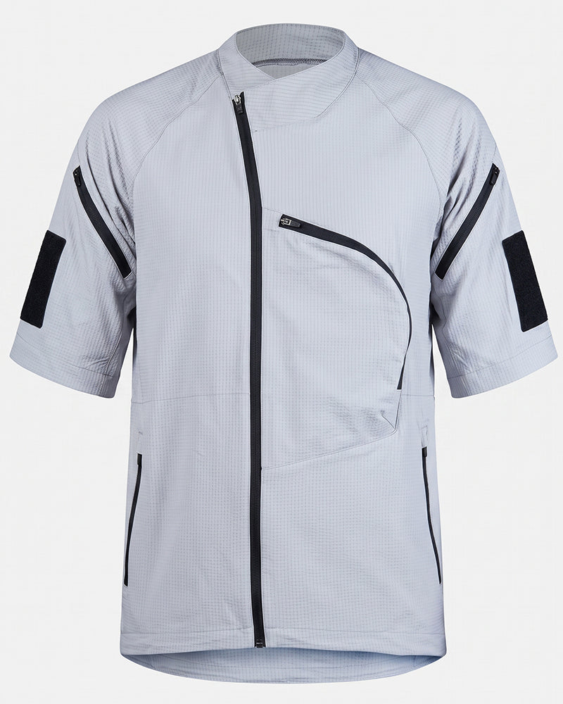 Asymmetric Zipper Seersucker Short Sleeve T-Shirt