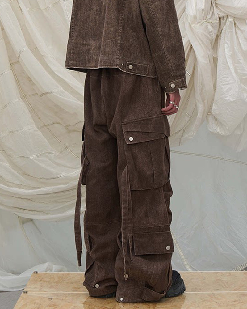 Tie-Dye Multi-Pocket Pleated Straps Cargo