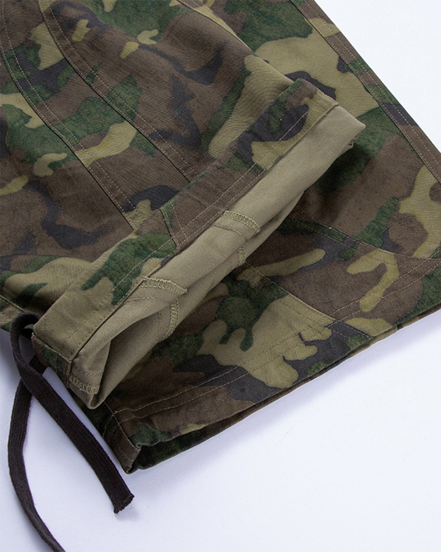 Wide-Leg Draw-String Camo Cargo Pants