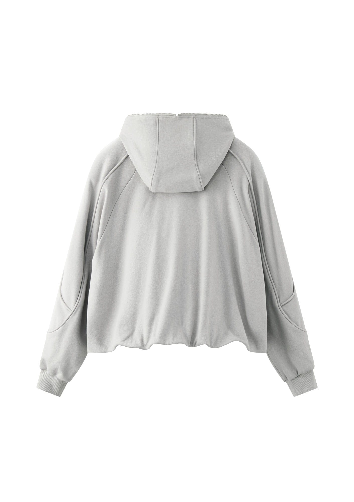 Curved Panel Drawstring-Hem Zip-Up Hoodie