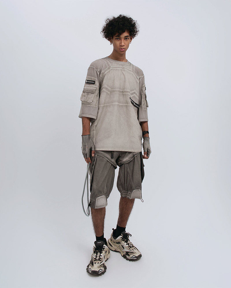 Wasteland Dirty-Dye Mesh Velcro Loose Pocket T-Shirt