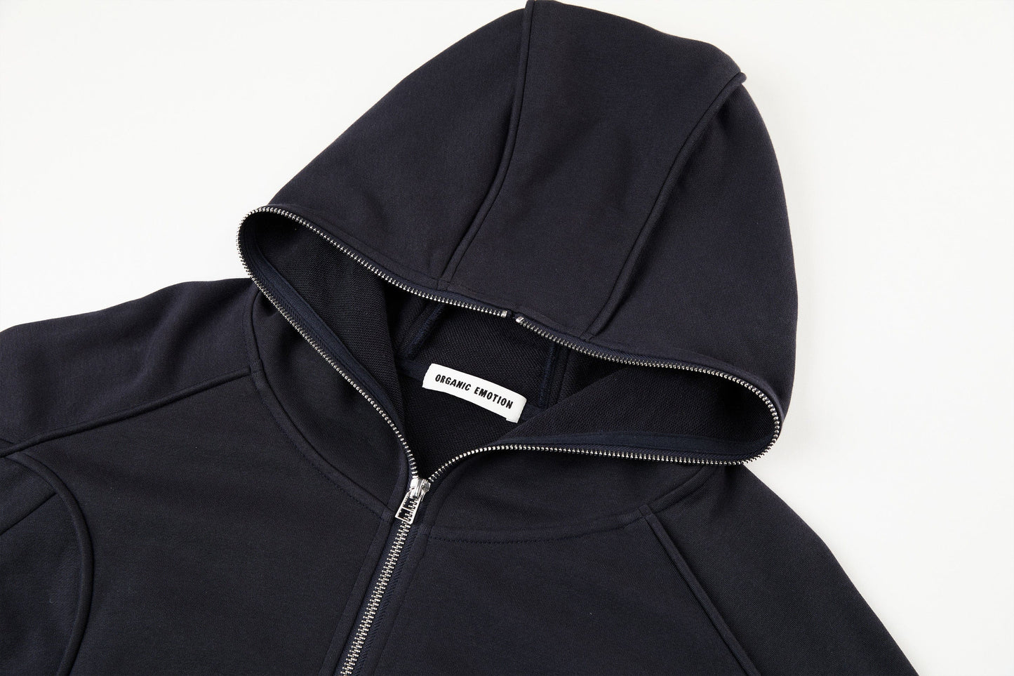 Curved Panel Drawstring-Hem Zip-Up Hoodie