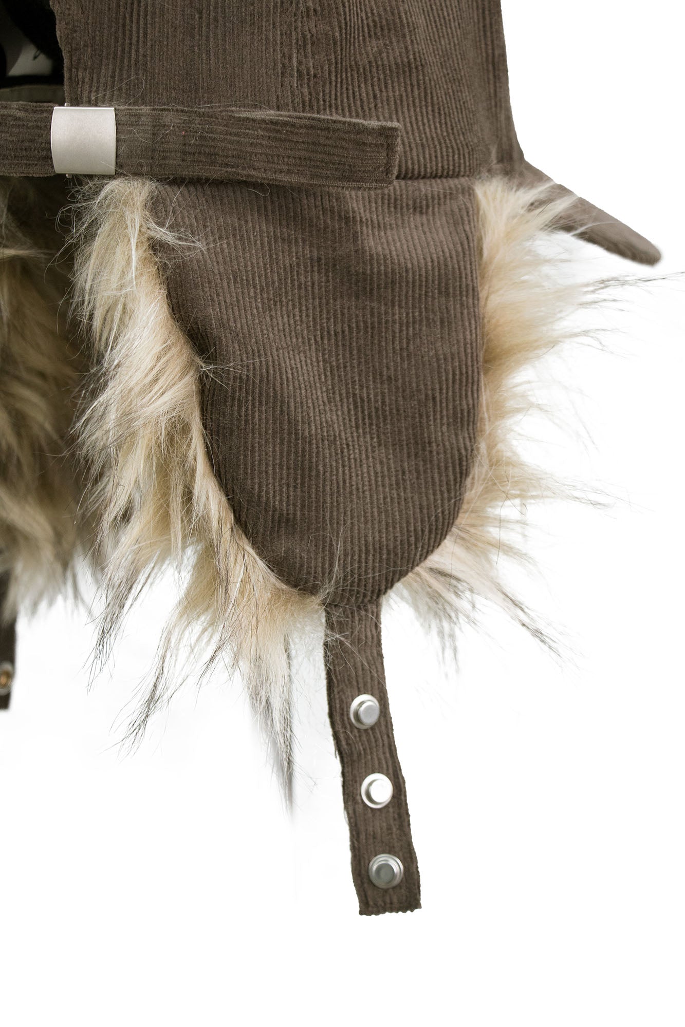 Faux-Fur Earflaps Corduroy Cap