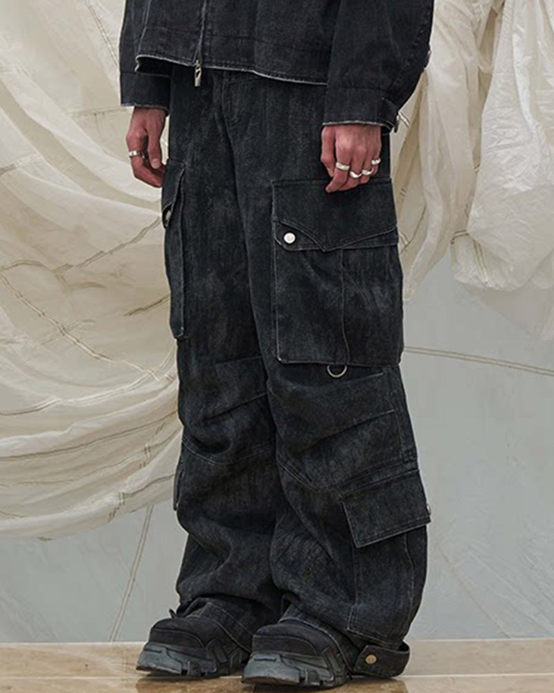 Tie-Dye Multi-Pocket Pleated Straps Cargo