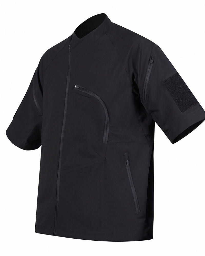 Asymmetric Zipper Seersucker Short Sleeve T-Shirt