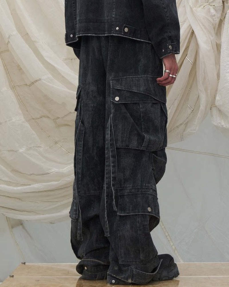 Tie-Dye Multi-Pocket Pleated Straps Cargo