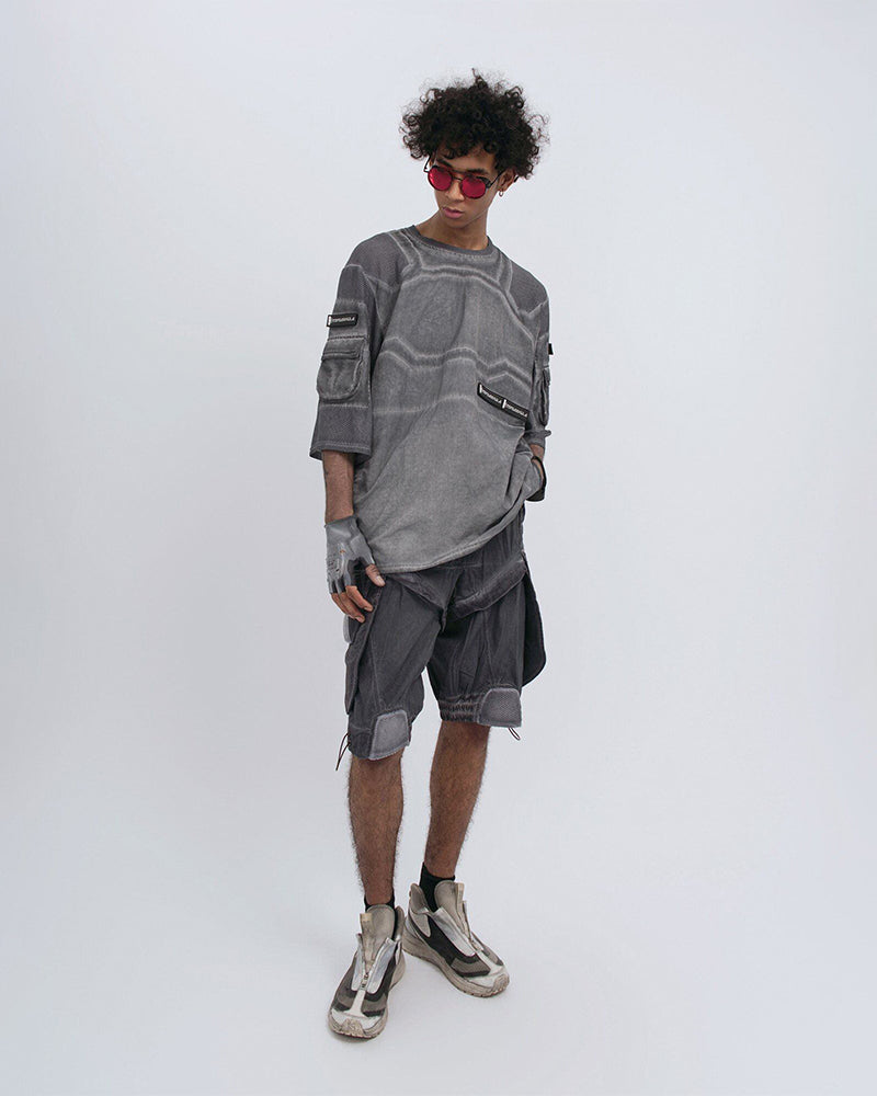 Wasteland Dirty-Dye Mesh Velcro Loose Pocket T-Shirt