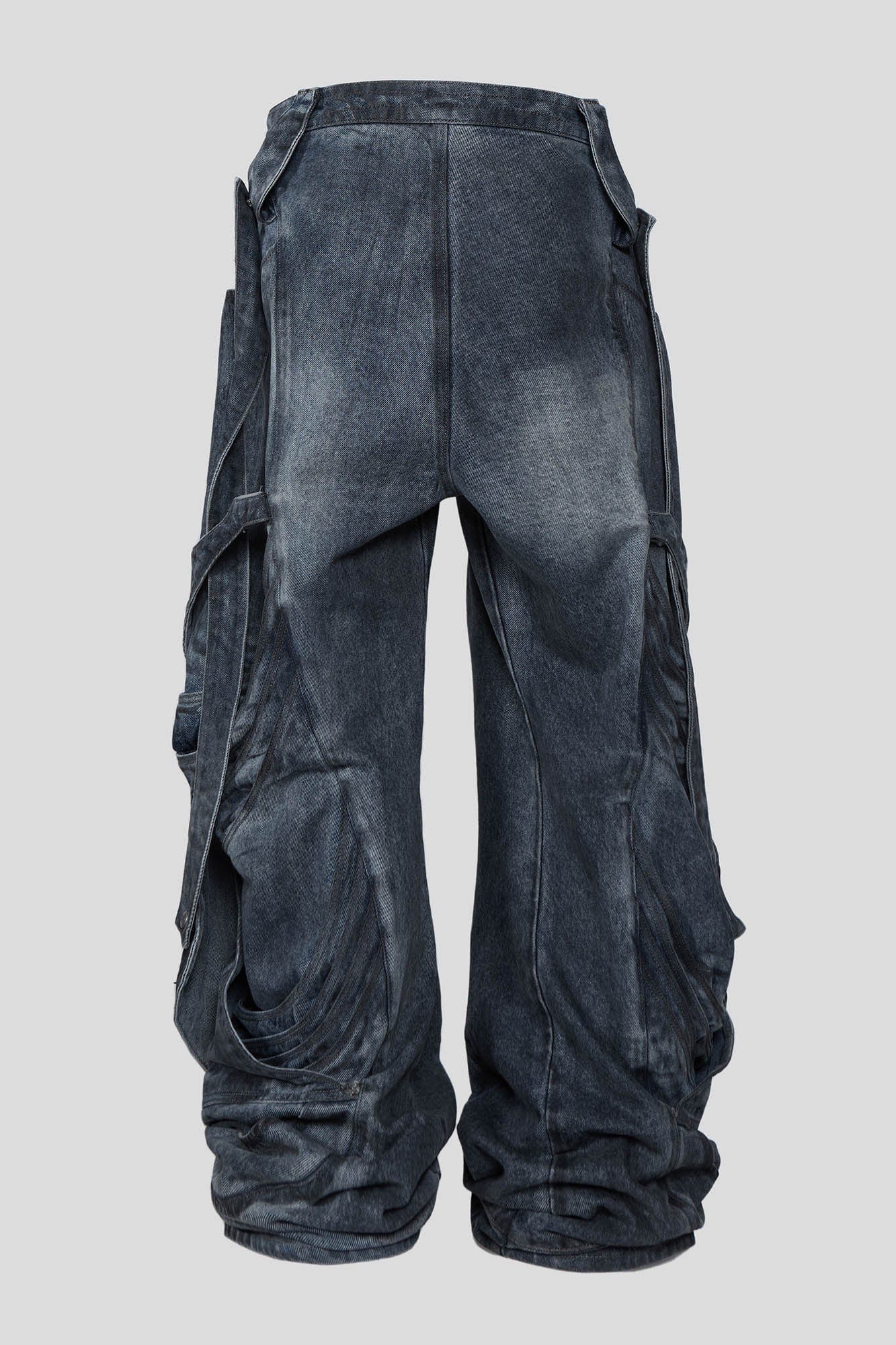 Deconstructed Multi-Strap Wide-Leg Jeans