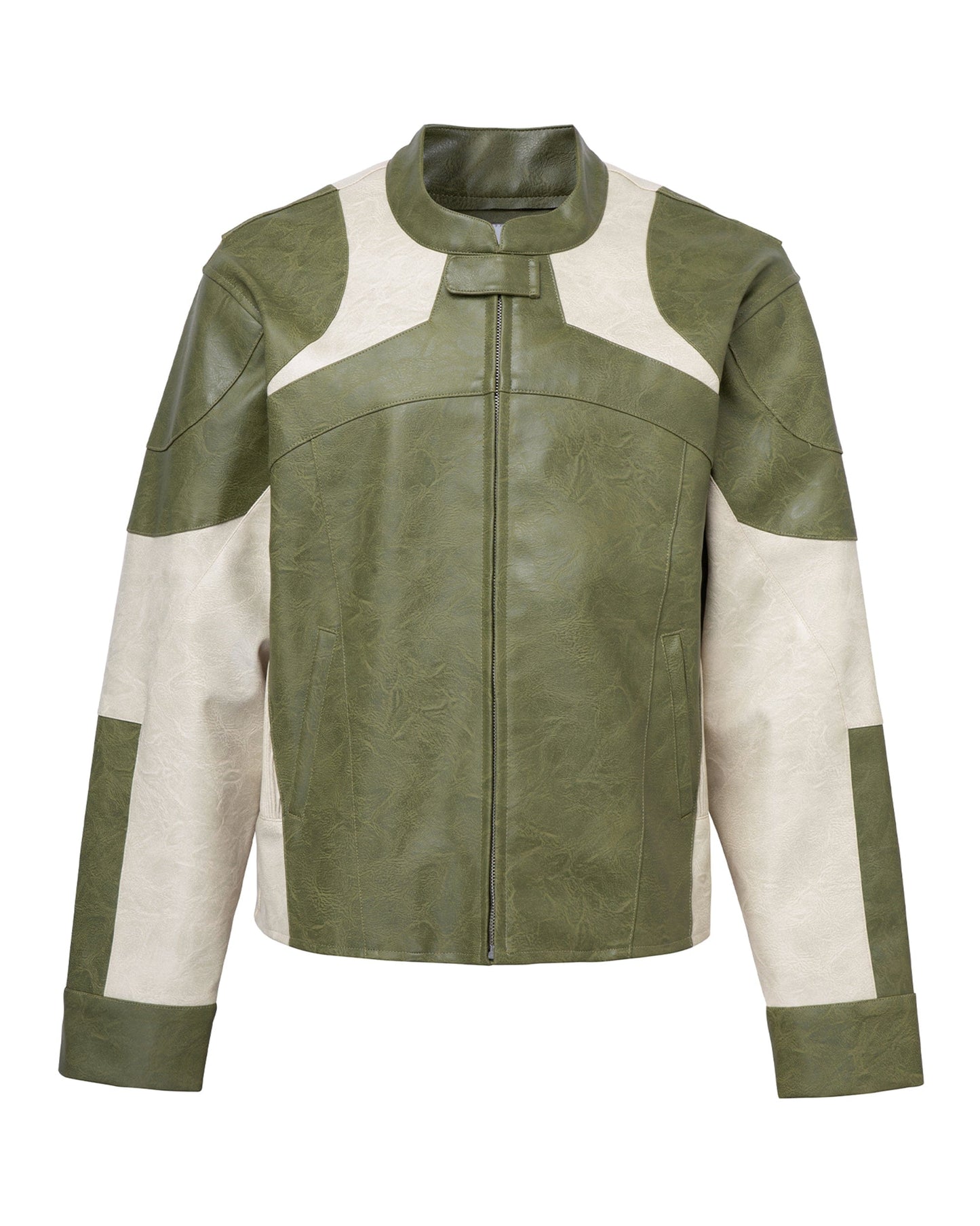 Modern Deconstructed Faux Leather Biker Jacket