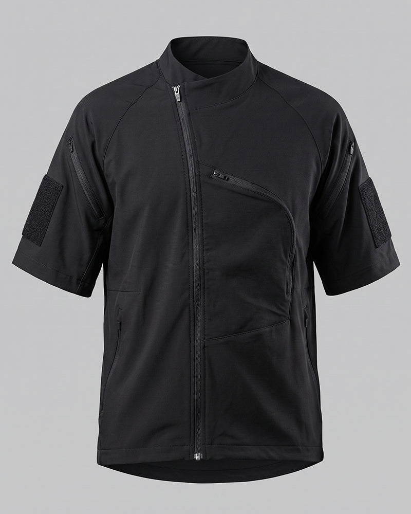 Asymmetric Zipper Seersucker Short Sleeve T-Shirt