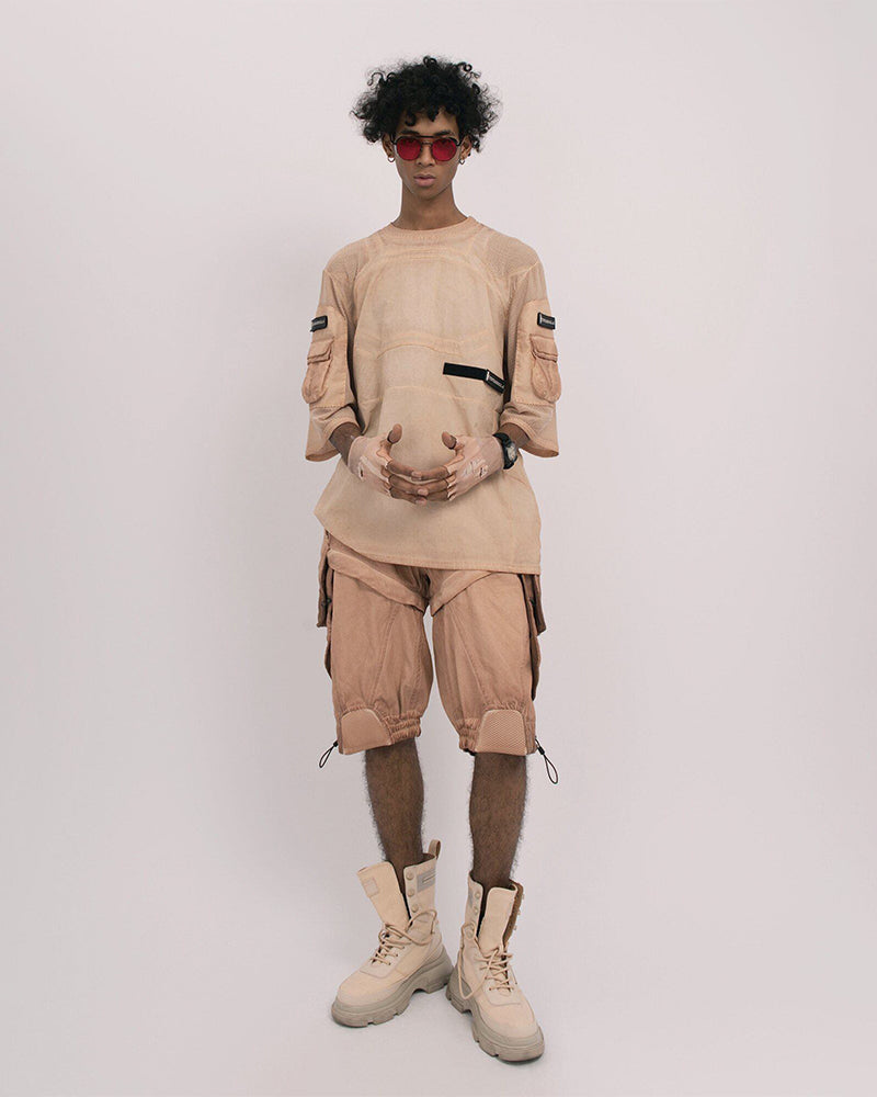 Wasteland Dirty-Dye Mesh Velcro Loose Pocket T-Shirt
