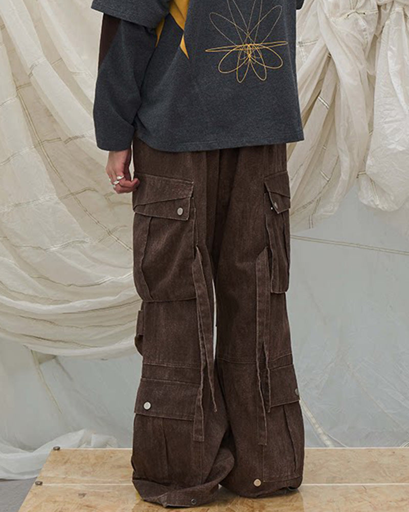 Tie-Dye Multi-Pocket Pleated Straps Cargo