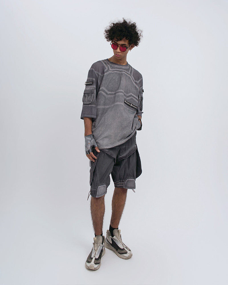 Wasteland Dirty-Dye Mesh Velcro Loose Pocket T-Shirt