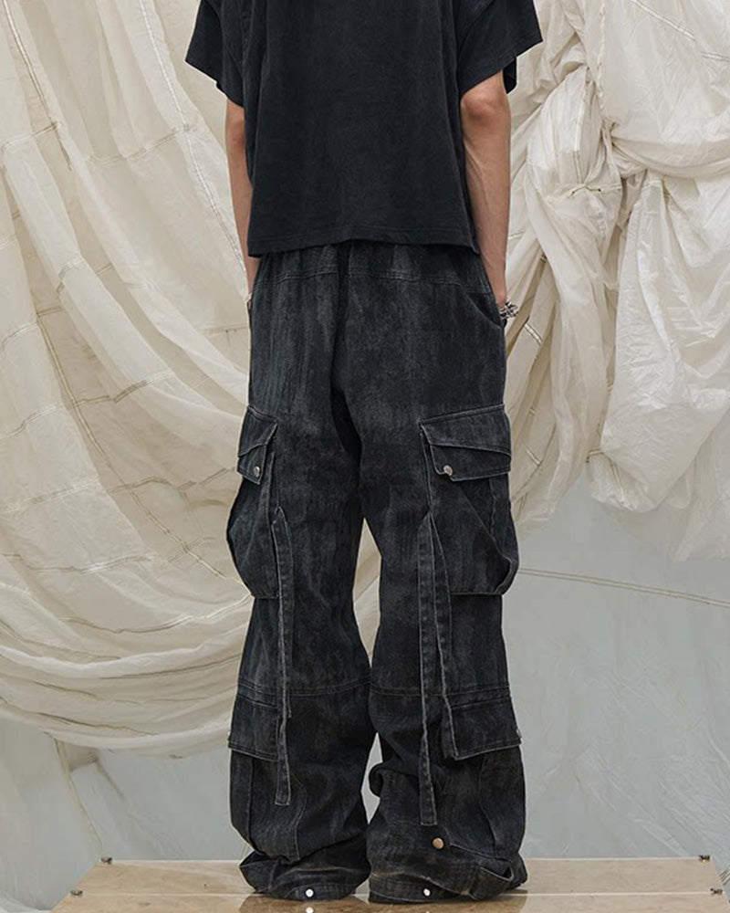 Tie-Dye Multi-Pocket Pleated Straps Cargo