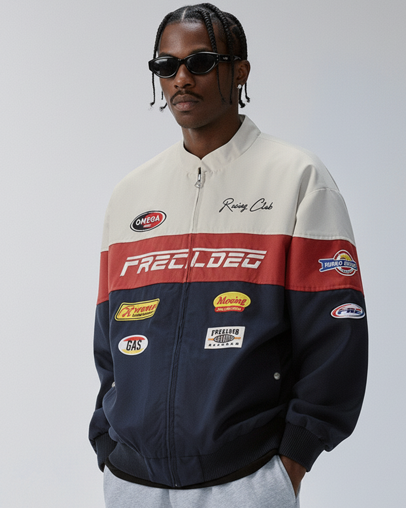 Retro Contrast Racing Patch Jacket