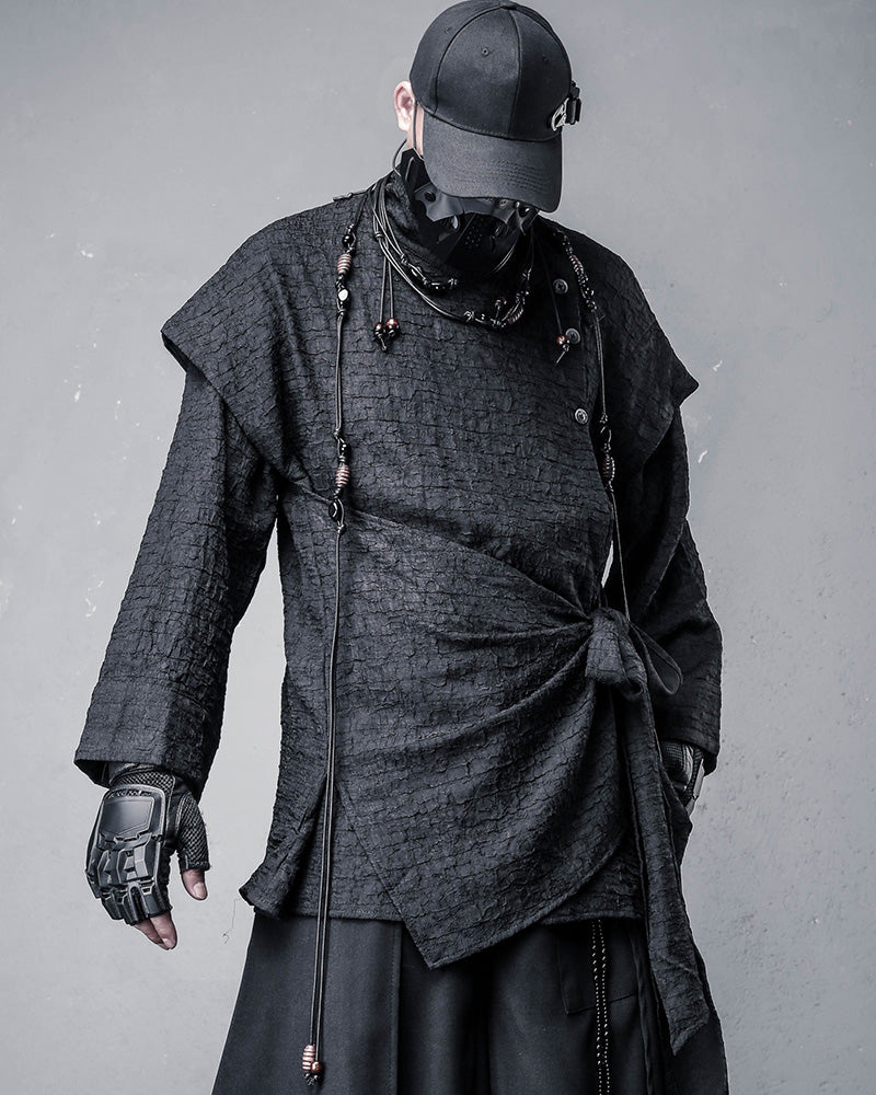 Dark Modern Japanese Asymmetrical Robe Shirt