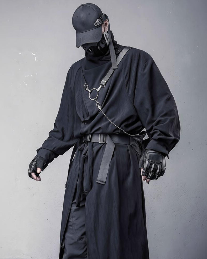 Darkwear Asymmetric Draped Black Long Cardigan