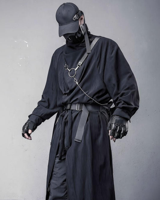 Darkwear Asymmetric Draped Black Long Cardigan