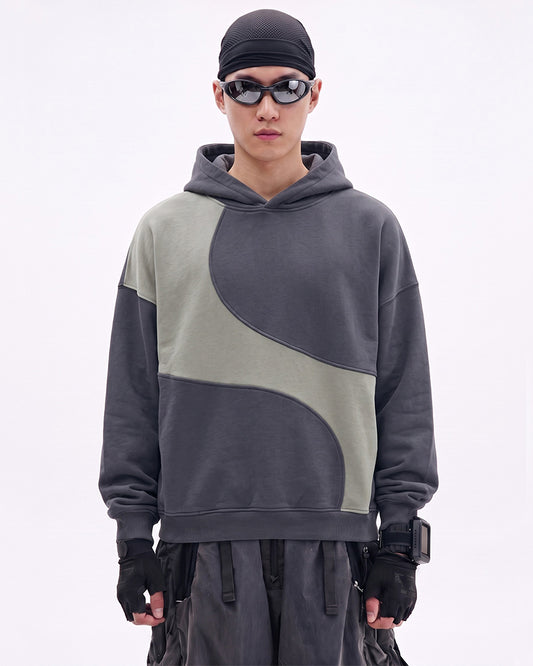 Post-Apocalyptic Curved Patchwork Washed Hoodie