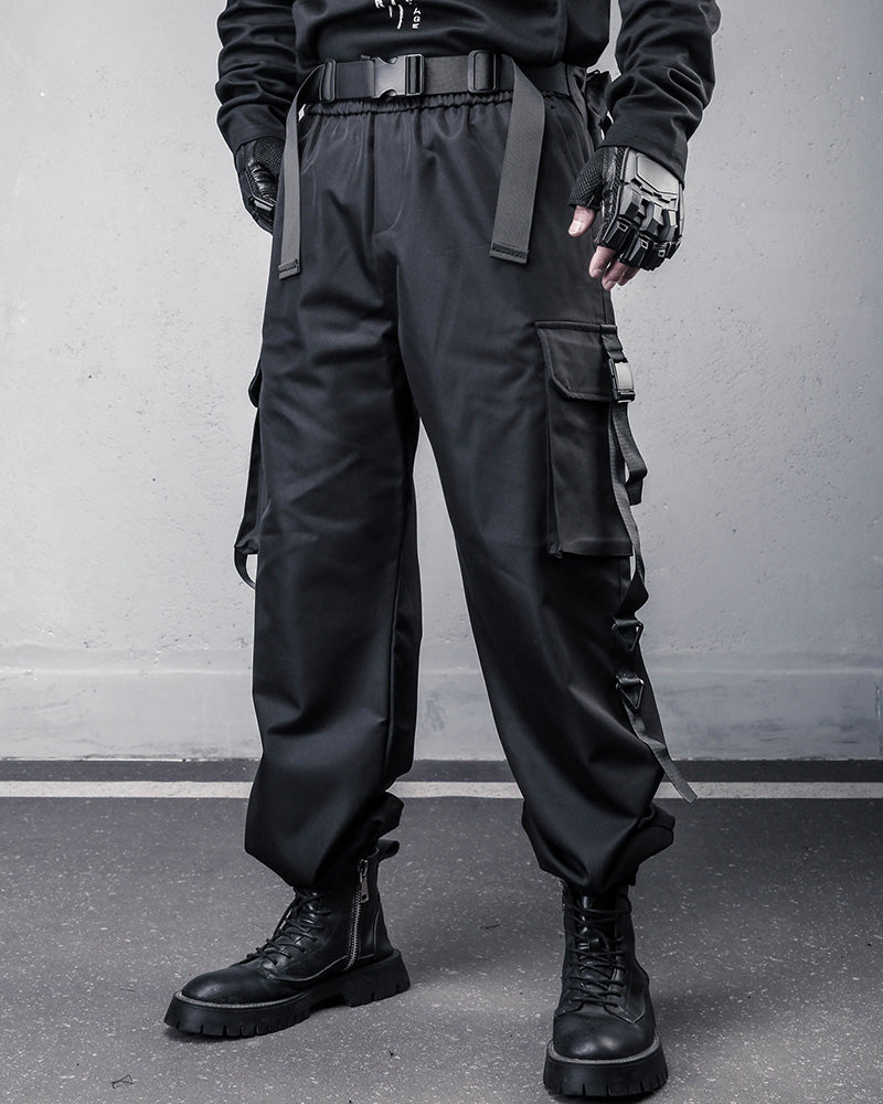 Tactical Strap-Detail Techwear Cargo Pants