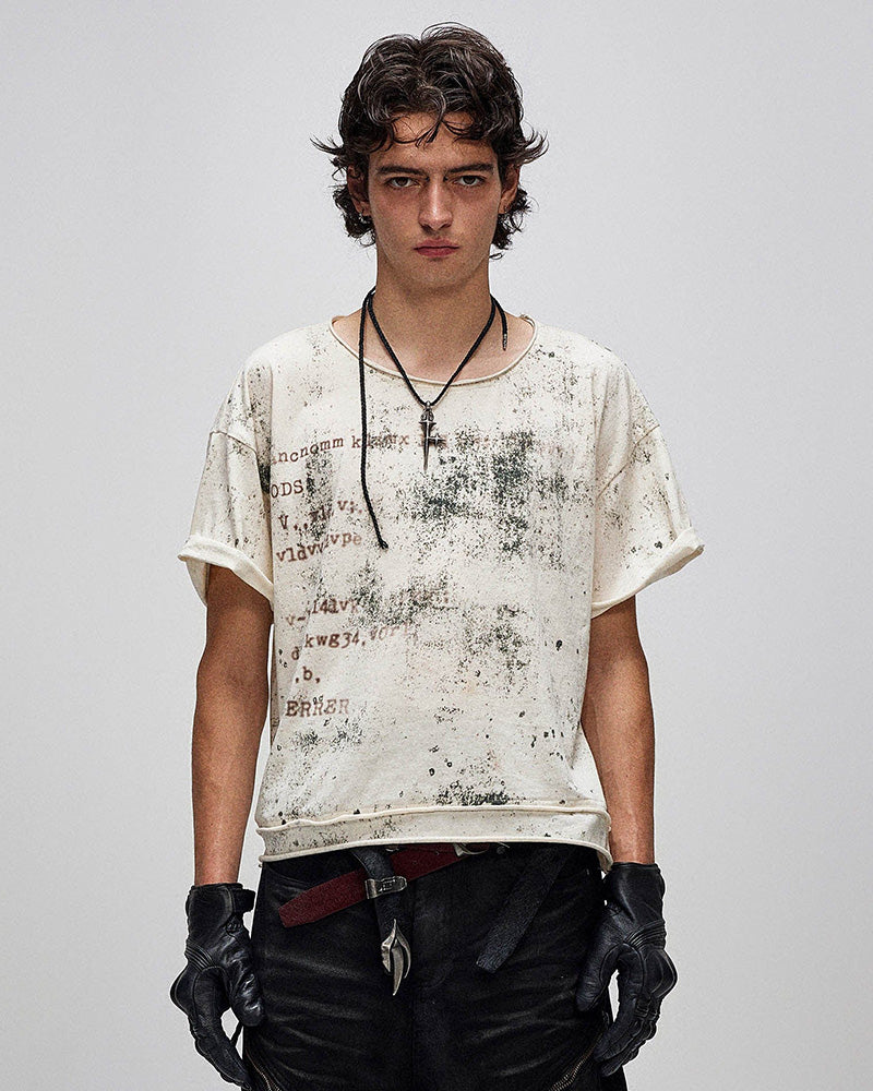 Grunge Brush-Stained Raw Hem T-Shirt