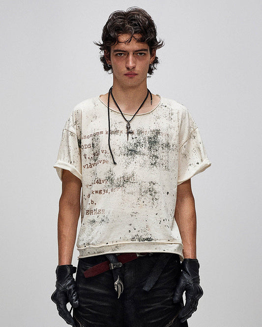 Grunge Brush-Stained Raw Hem T-Shirt