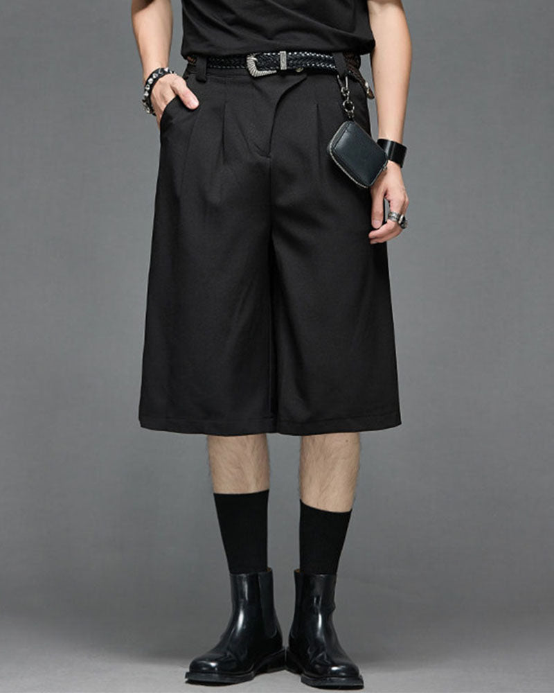 Modern Japanese Wide Leg Pleated Shorts