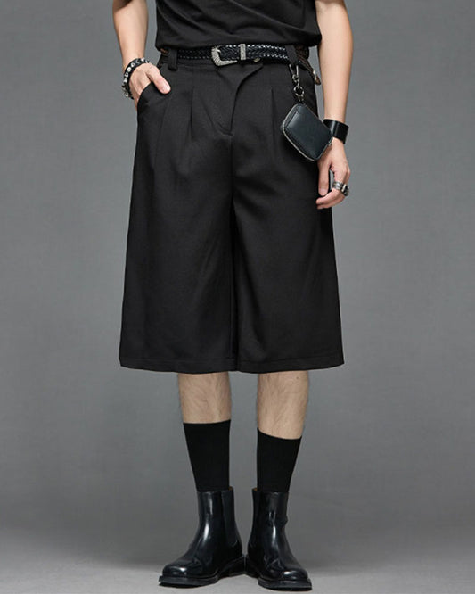 Modern Japanese Wide Leg Pleated Shorts
