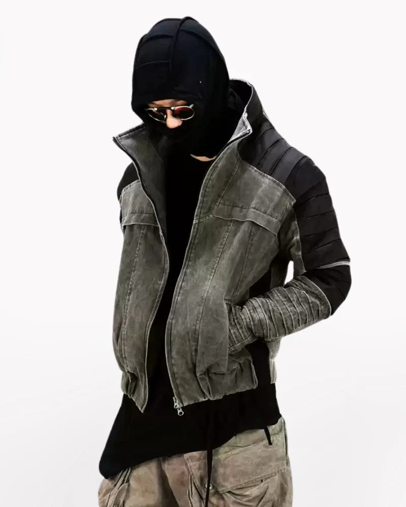 Post-Apocalyptic Wear Contrast Folded Trim Jacket