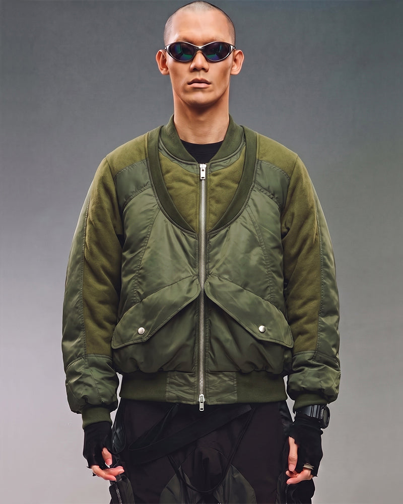 Deconstructed Double Collar Layered Contrast Bomber Jacket