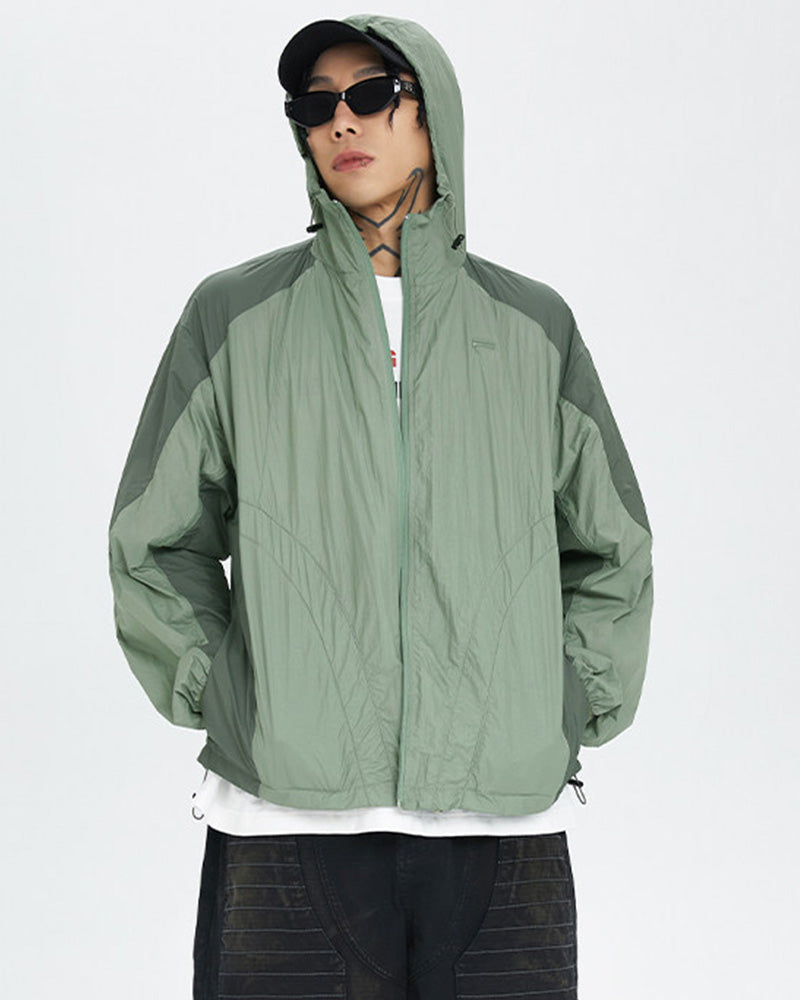 Spliced Drawstring UV Protection Light Jacket