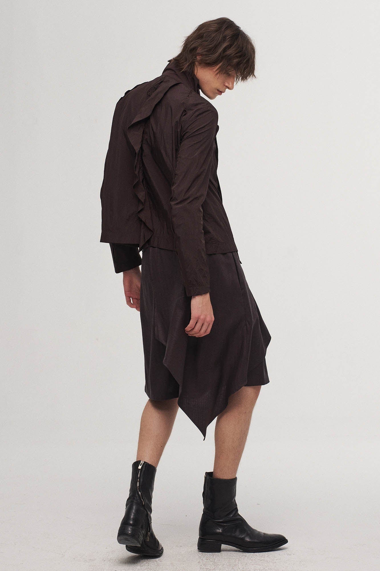 Asymmetrical Draped Pleated Shorts