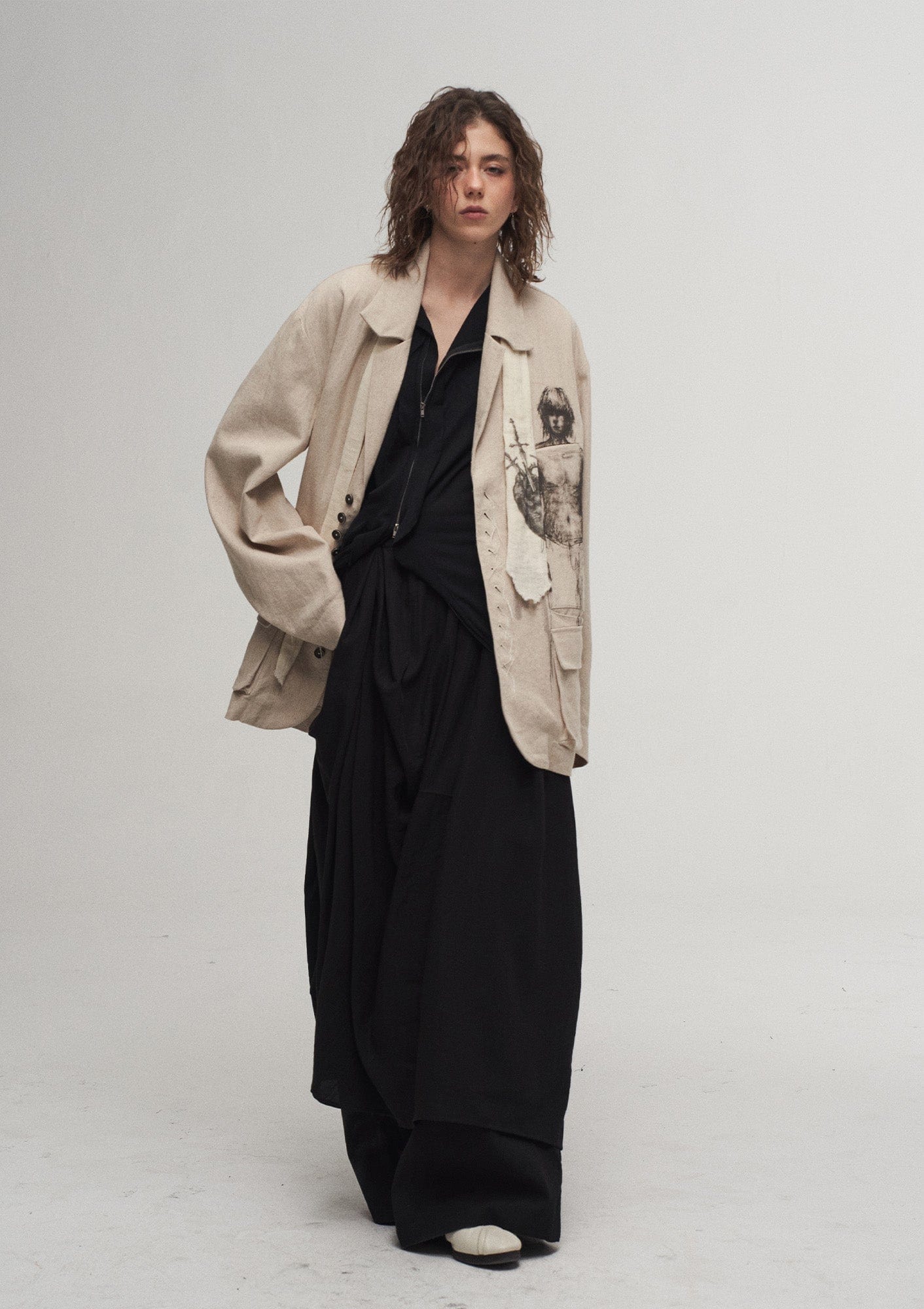 Ink Portrait Cotton-Linen Jacket