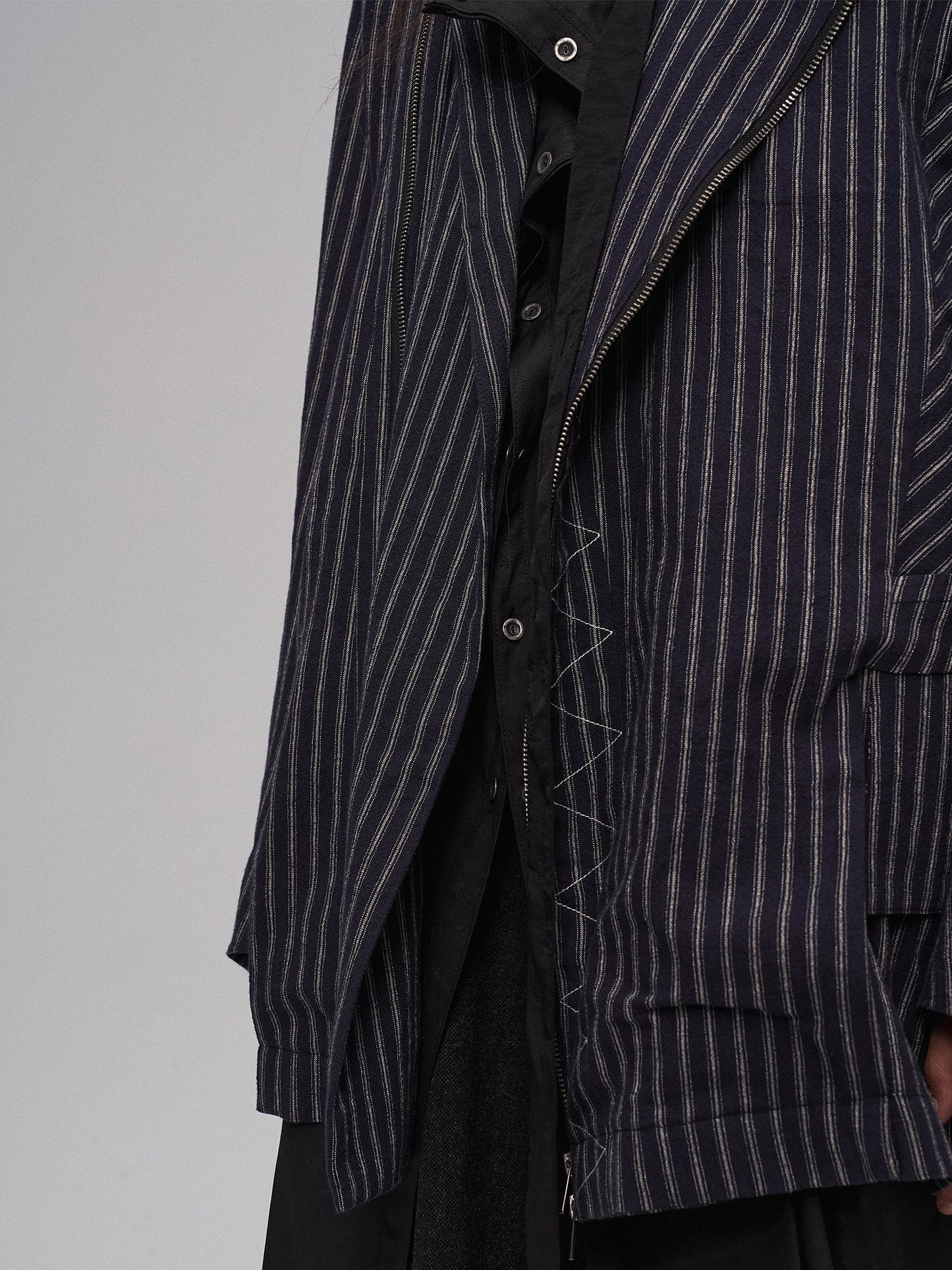 Deconstructed Stripe Panel Layered Jacket