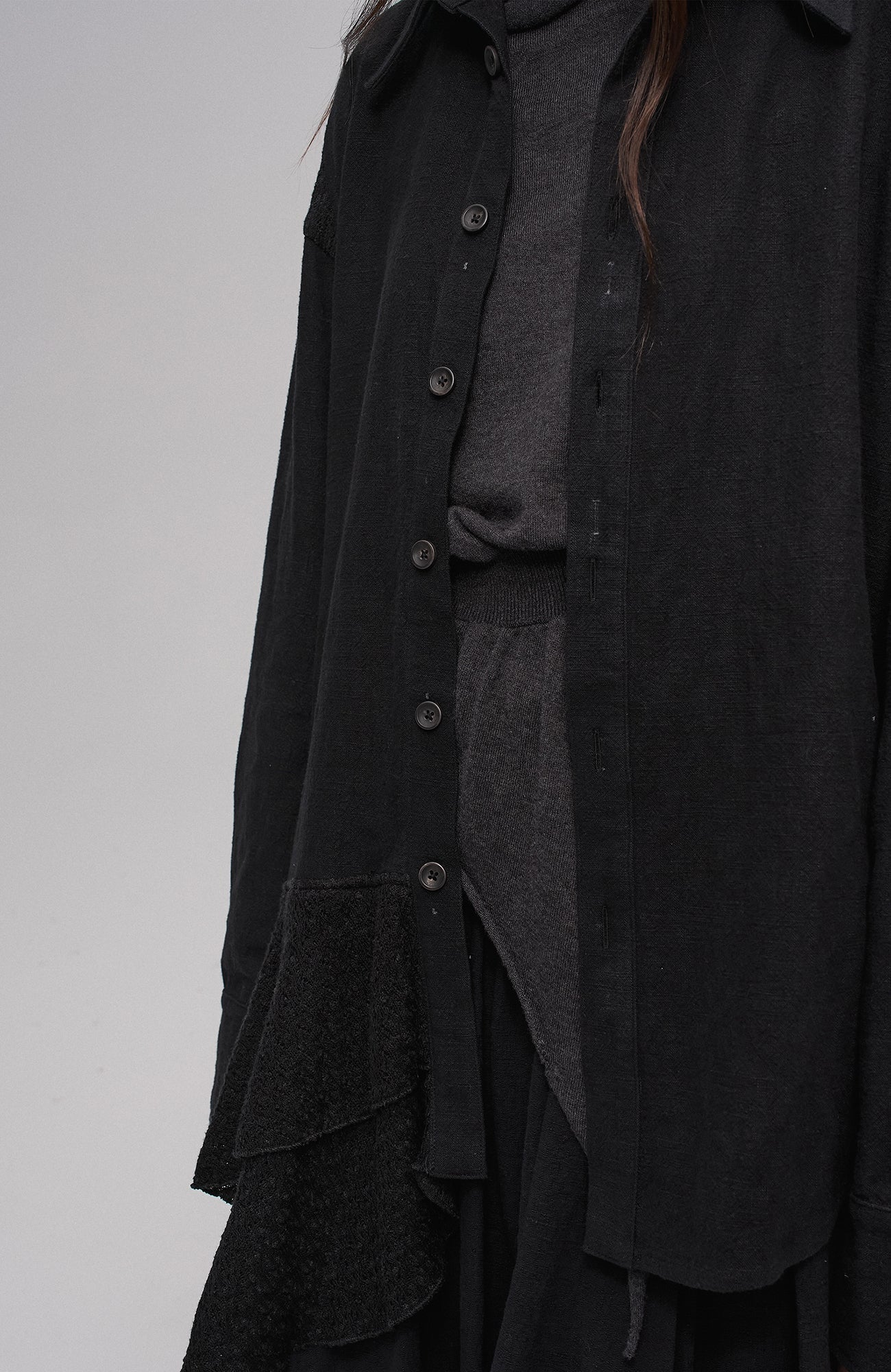 Asymmetric Drape Panel Ramie-Blend Shirt