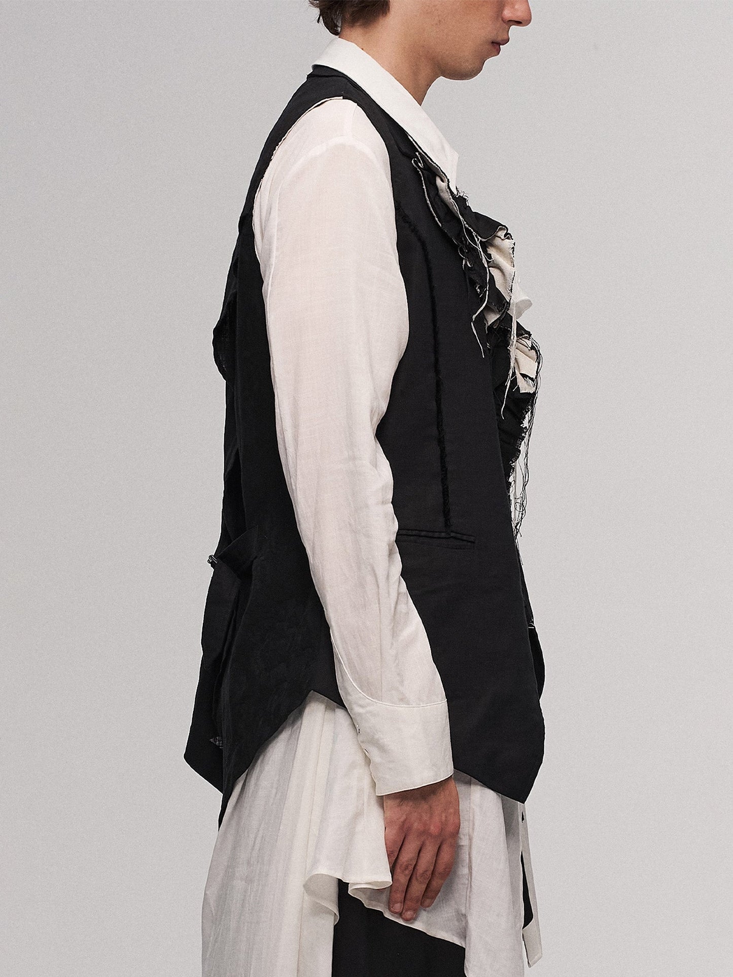 Distressed Frayed Petal-Collar Vest