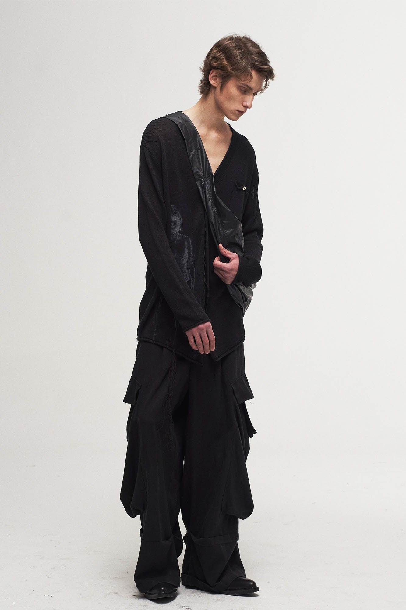 Draped Big-Pocket Wide-Leg Cargo Pants